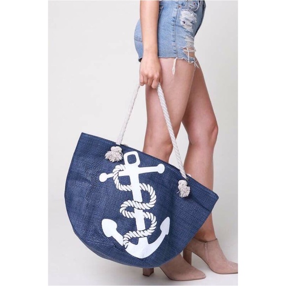 🆕Nautical Navy Blue Anchor Tote Bag - Picture 3 of 8